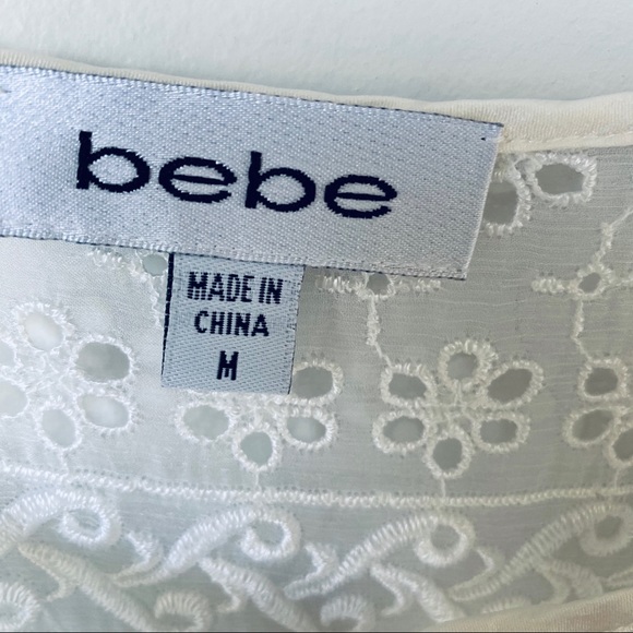 Bebe Silk Eyelet Elastic Waist Cream Coverup Dress - Picture 5 of 10